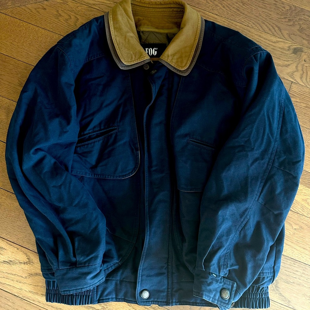 London Fog Dark Blue Jacket with Beige & Tan Collar